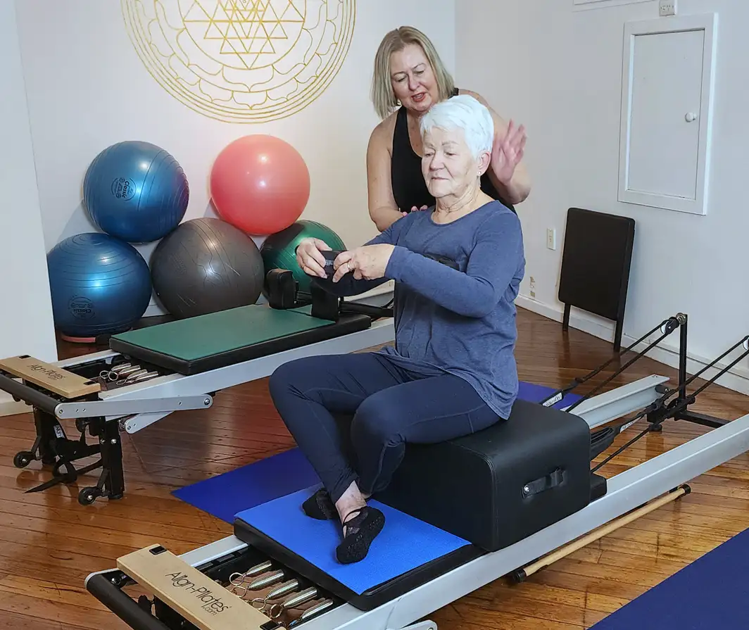 Private Pilates Wollongong one-to-one reformer session in Studio 2 using a magic circle